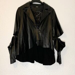 Black Leather Jacket | Zip Sleeve Edgy Chic